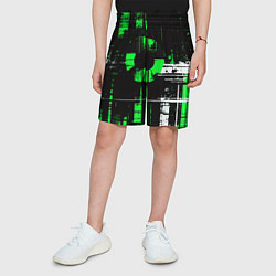 Шорты детские Зелёно-белый гранж на чёрном фоне, цвет: 3D-принт — фото 2
