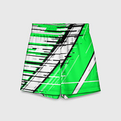 Шорты детские Чёрно-белые глитч полосы на зелёном фоне, цвет: 3D-принт