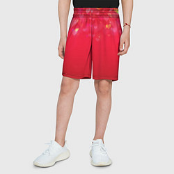 Шорты детские Красный градиент с падающими сердечками, цвет: 3D-принт — фото 2