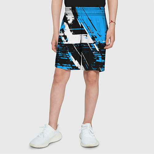 Детские шорты Diagonal black and white stripes on a blue backgro / 3D-принт – фото 3