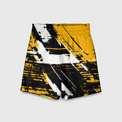 Шорты детские Diagonal black and white stripes on a yellow backg, цвет: 3D-принт