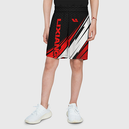 Детские шорты Lixiang - красная абстракция / 3D-принт – фото 3