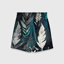 Шорты детские Перья и листья, цвет: 3D-принт