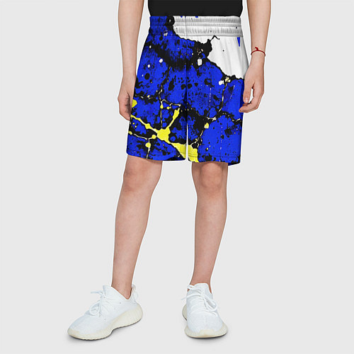 Детские шорты Сине-жёлтая абстракция на белом фоне / 3D-принт – фото 3