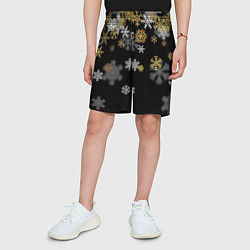 Шорты детские Снежинки объемные золотистые, цвет: 3D-принт — фото 2