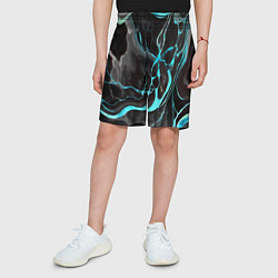 Шорты детские Голубые флюиды на чёрном фоне, цвет: 3D-принт — фото 2