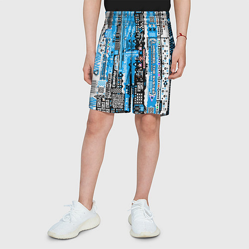 Детские шорты Киберпанк паттерн синий / 3D-принт – фото 3