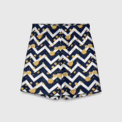 Шорты детские Золотые кляксы на фоне бело-синего паттерна, цвет: 3D-принт