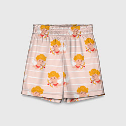 Шорты детские Полосатый паттерн с милыми купидонами, цвет: 3D-принт