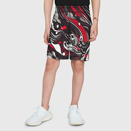 Детские шорты Красно-белые волны / 3D-принт – фото 3