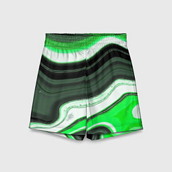 Шорты детские Волнистые горизонтальные чёрно-зелёные полосы на б, цвет: 3D-принт