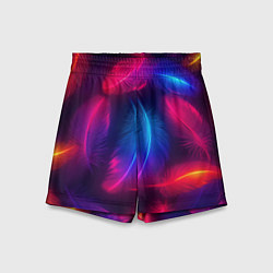 Шорты детские Вспыхивающие перья - неоновое свечение, цвет: 3D-принт