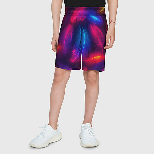 Детские шорты Вспыхивающие перья - неоновое свечение / 3D-принт – фото 3