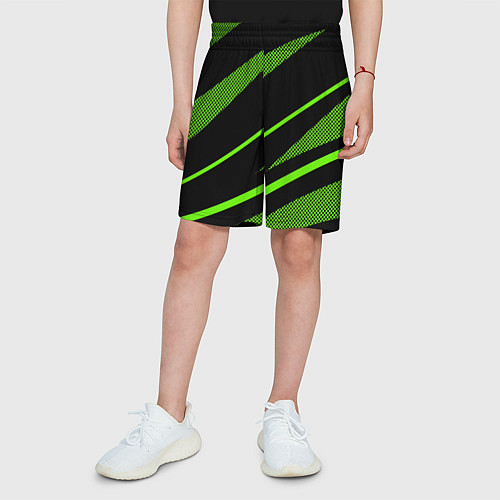 Детские шорты Чёрно-зелёный абстрактные полосы / 3D-принт – фото 3
