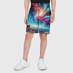 Шорты детские Fantastic neon space landscape - ai art fantasy, цвет: 3D-принт — фото 2