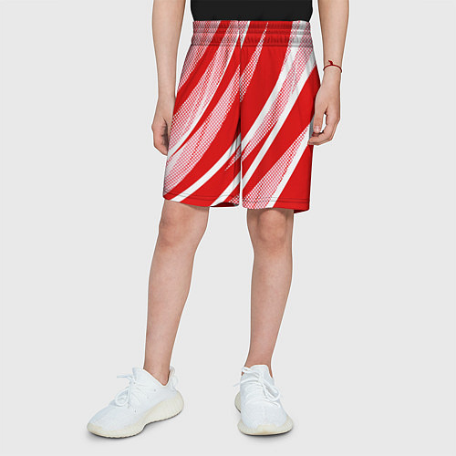 Детские шорты Красно-белый абстракция с полосами / 3D-принт – фото 3