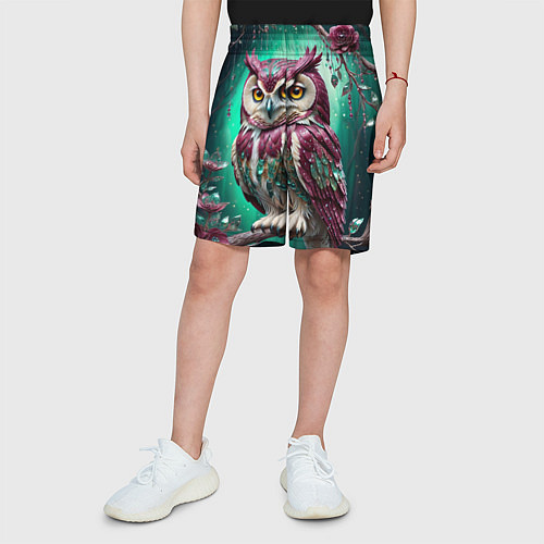 Детские шорты Волшебная сова в самоцветном лесу / 3D-принт – фото 3