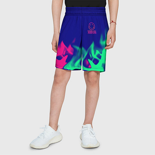 Детские шорты Nirvana fire neon / 3D-принт – фото 3