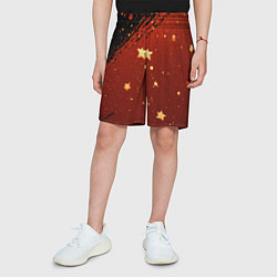 Шорты детские Золотые звездочки на коричневой текстуре, цвет: 3D-принт — фото 2