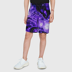 Шорты детские Силуэты цветов на темном фоне - фиолетовое свечени, цвет: 3D-принт — фото 2