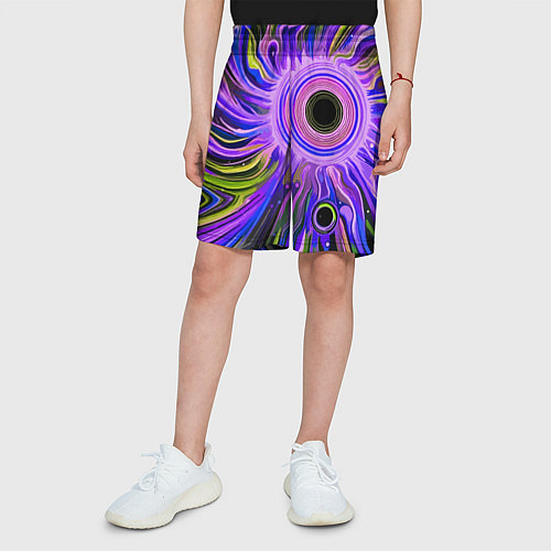Детские шорты Абстрактный неоновый космос - чёрная дыра / 3D-принт – фото 3