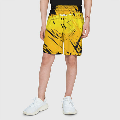 Детские шорты Желтая краска на черном фоне / 3D-принт – фото 3
