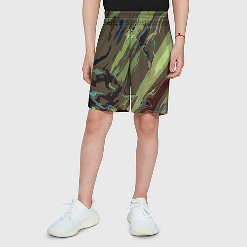 Детские шорты Абстракция тон хаки / 3D-принт – фото 3
