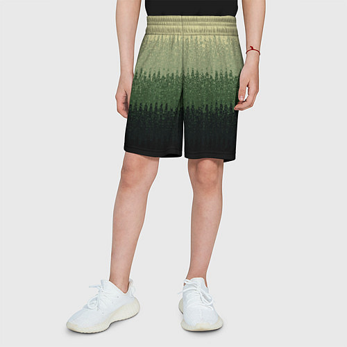 Детские шорты Зелёный полосами от светлого к тёмному текстурные / 3D-принт – фото 3