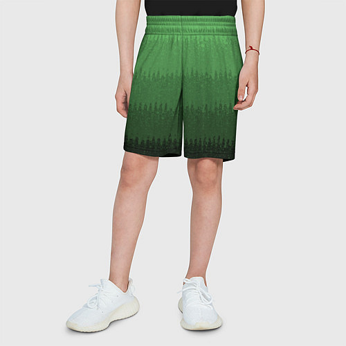 Детские шорты Зеленый градиент текстурные полосы / 3D-принт – фото 3