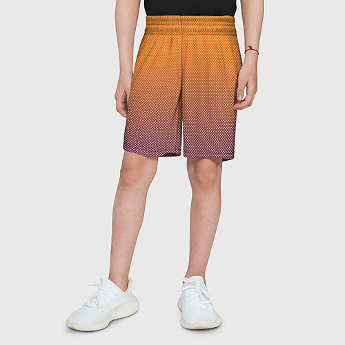Детские шорты Градиент оранжевый в фиолетовый мелкий ромбик / 3D-принт – фото 3