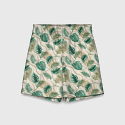 Шорты детские Листья монстеры на мраморном фоне, цвет: 3D-принт