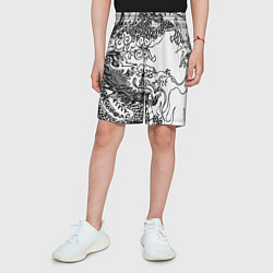 Шорты детские Татуировка дракона на белом, цвет: 3D-принт — фото 2
