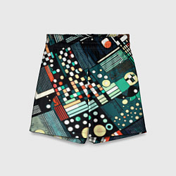Шорты детские Тёмно-синий абстракция полосы кружочки, цвет: 3D-принт