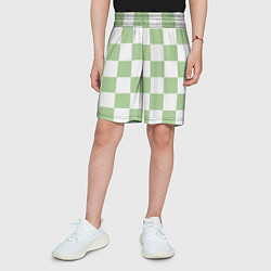 Шорты детские Квадраты зелёные, цвет: 3D-принт — фото 2