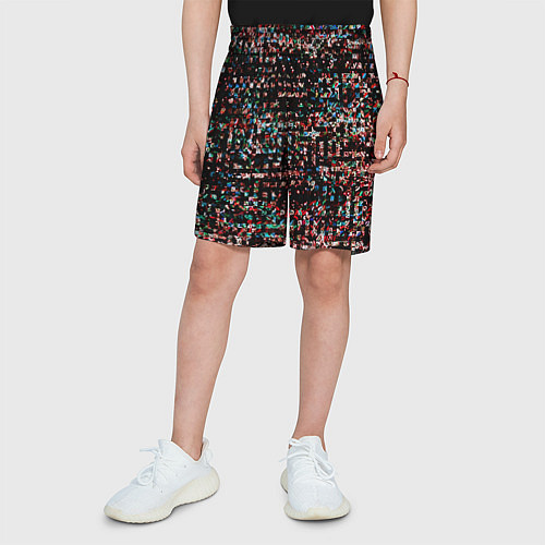 Детские шорты Тёмный чёрно-красный мелкий квадрат / 3D-принт – фото 3