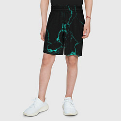 Шорты детские Неоновый абстрактный черный и зеленый мрамор, цвет: 3D-принт — фото 2