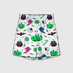 Шорты детские Halloween light green pumpkin - паттерн, цвет: 3D-принт