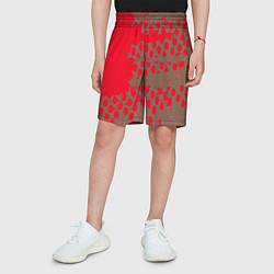 Шорты детские Абстрактные алые пятна на цвете какао, цвет: 3D-принт — фото 2