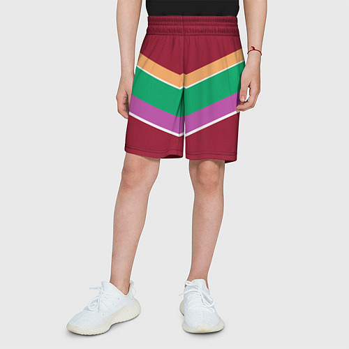 Детские шорты Тёмный красный с полосами / 3D-принт – фото 3