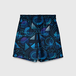 Шорты детские Футуристическая сине-фиолетовая абстракция с хакер, цвет: 3D-принт
