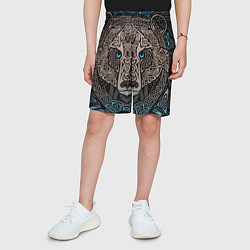 Шорты детские Медведь в виде древнего орнамента символов, цвет: 3D-принт — фото 2
