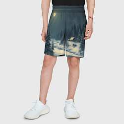 Шорты детские Лунная зимняя ночь в лесу у реки, цвет: 3D-принт — фото 2