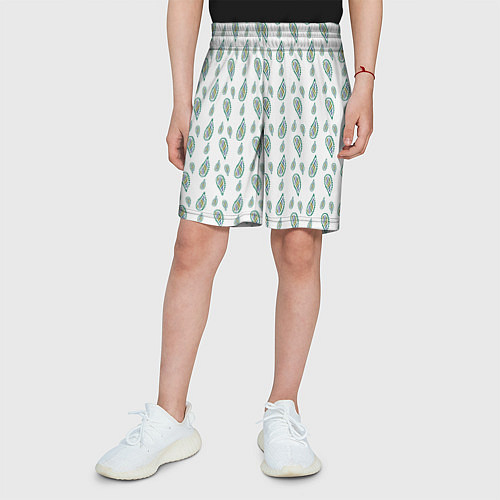 Детские шорты Белый с абстрактным зелёным рисунком / 3D-принт – фото 3