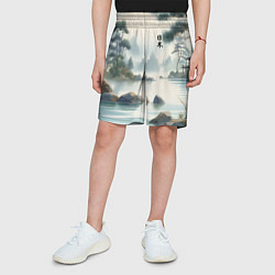 Шорты детские Японский акварельный пейзаж, цвет: 3D-принт — фото 2