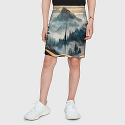 Шорты детские Японские горы и туман, цвет: 3D-принт — фото 2