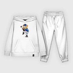 Костюм хлопковый детский МИШКА БЕЙСБОЛИСТ, цвет: белый