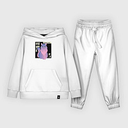 Костюм хлопковый детский Кот Градиент Иероглифы, цвет: белый