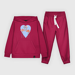Костюм хлопковый детский Розовые фламинго на фоне голубого сердца в горошек, цвет: маджента