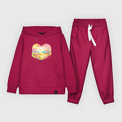 Костюм хлопковый детский Акварельный пейзаж в сердечке - нейросеть, цвет: маджента
