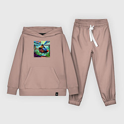 Костюм хлопковый детский Вертолет в небе, цвет: пыльно-розовый